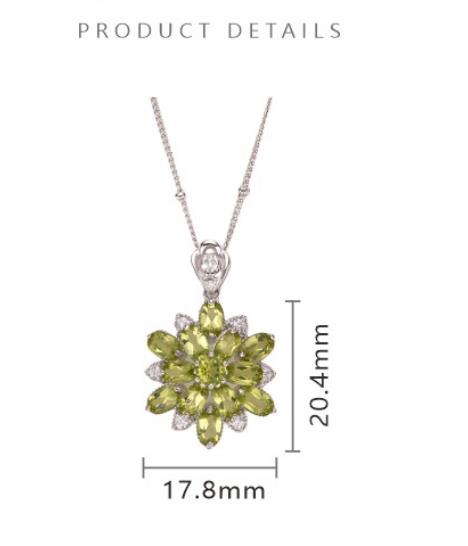 S925 Sterling Silver Natural Citrine and Peridot Gemstone Necklace